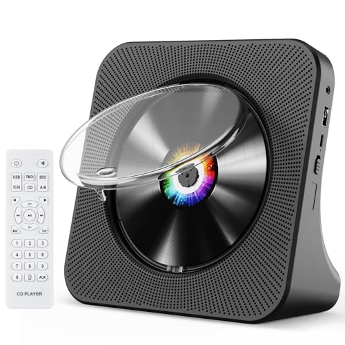 Gueray Tragbarer CD Player mit Bluetooth Desktop CD-Player für zu Hause Eingebaute Doppelte HiFi-Lautsprecher AUX-Kopfhöreranschluss UKW-Radio mit Fernbedienung USB-Anschluss LCD Display(Schwarz)