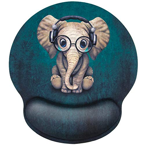 EFISH ergonomisches Mauspad mit Memory Foam grünem Muster Kopfhörer Musik Elefant Schmerzlinderung Komfortpad mit Rutschfester Gummiunterlage geeignet für Heimcomputerbüro