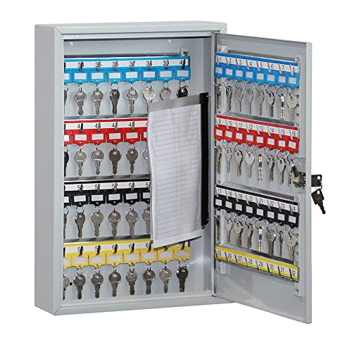 Schlüsselkasten/Schlüsselschrank 450x300x80 mm, 64 Haken, lichtgrau, inkl. Schlüsselanhänger