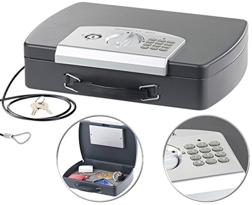 Xcase Geldkassette: Geld- & Dokumentenkassette, Stahl, Elektronik-Schloss, A4, Stahlkabel (Geldkasette, Dokumentenkassette Zahlenschloss, Tablet Tasche)