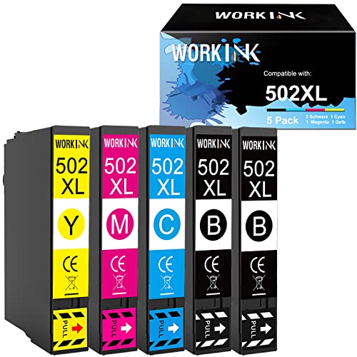 WorkInk 502XL Druckerpatronen Kompatibel für Epson 502 502XL für Epson Workforce WF-2860 WF-2860DWF WF-2865 WF-2865DWF Expression Home XP-5100 XP5100 XP-5105 XP5105 (5 Pack)
