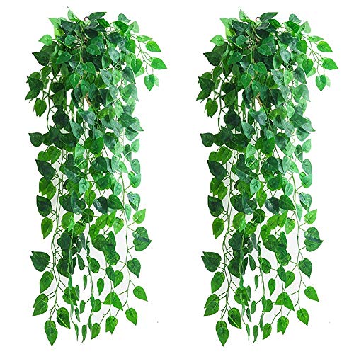 XONOR 4 Stück künstliche hängende Pflanzen, 90 cm gefälschte Efeupflanze hängendes Grün Scindapsus Blätter für Hochzeitsfeier Hausgarten Wanddekoration