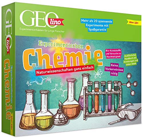 FRANZIS 67128 - GEOlino Experimentierbox Chemie, Experimentierkasten inkl. Laborausrüstung, Set mit 4 Chemikalien, Handbuch und weiterem Zubehör, keine Vorkenntnisse nötig, Mittel