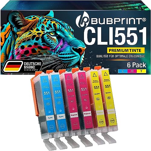 Bubprint 6 Druckerpatronen kompatibel als Ersatz für Canon CLI-551 XL CLI-551XL für Pixma IP7200 IP7250 IX6850 IP8750 MG5450 MG5550 MG5650 MG6350 MG6450 MG6650 MG7150 MG7550 MX725 MX920 MX925
